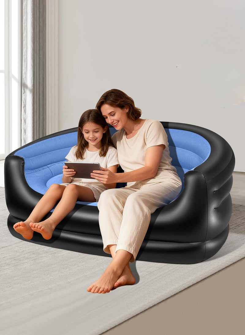 WALALLA Twin Size Inflatable Couch, Blow up couch, Flocked Surface Inflatable Chair, Portable Air Sofa Couch, Inflatable Bean Bag Chair, Waterproof Air Couch, Lazy Sofa for Camping with Air Pump - Image 1